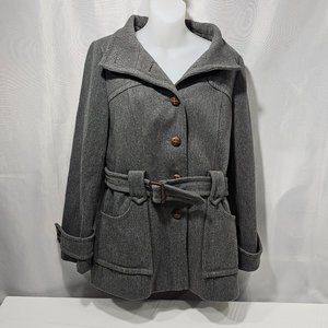 Ann Taylor Loft Gray Wool Blend Coat Jacket Stand Collar Belted Button Size 10